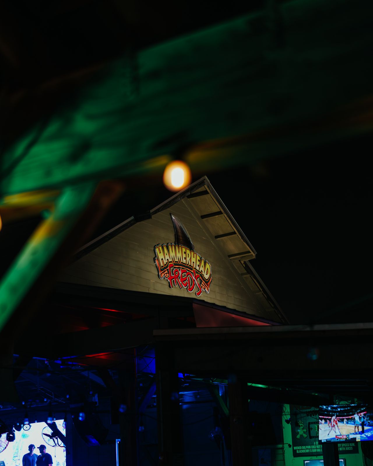 Hammerhead Freds Sign Night - Hammerhead Fred's Neon Hammerhead Fred's sign glowing over the entrance at night, Panama City Beach